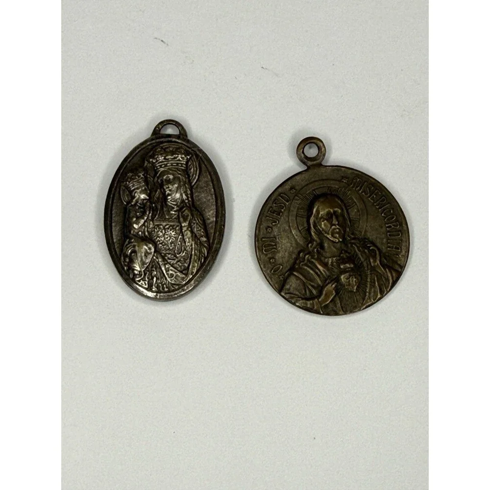 Vintage Catholic Medal Lot France Black Madonna St Christopher Sacred Heart